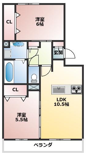 アリュール林(2LDK/3階)の間取り写真