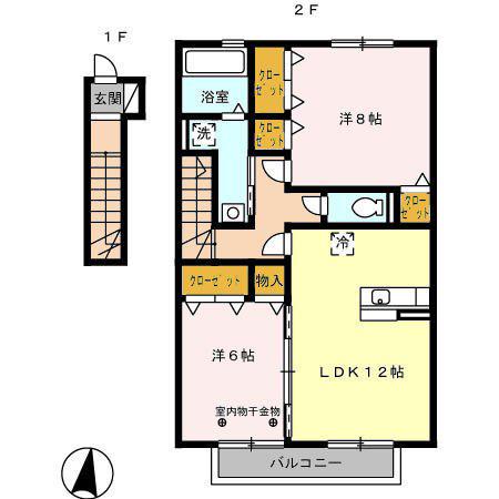 ルボアささがせB(2LDK/2階)の間取り写真