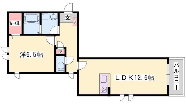 エグレット姫路III(1LDK/1階)の間取り写真