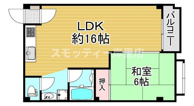 ハイツ御崎館(1LDK/3階)の間取り写真