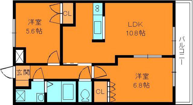 FELICE奥鳥井1・2(2LDK/2階)の間取り写真