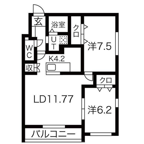 アロッジオ厚別(2LDK/2階)の間取り写真