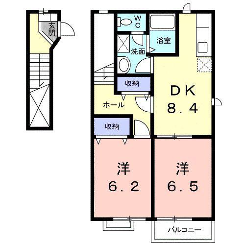 GREEN GARDEN福室B(2DK/2階)の間取り写真