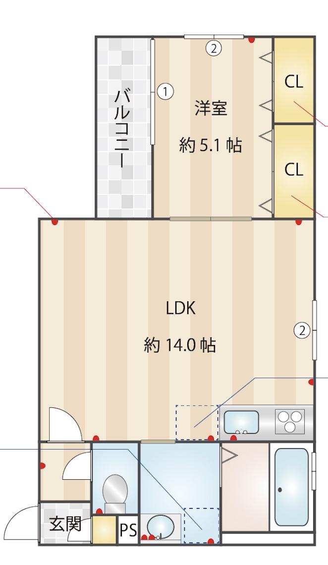 由福ハウス下坂部(1LDK/3階)の間取り写真