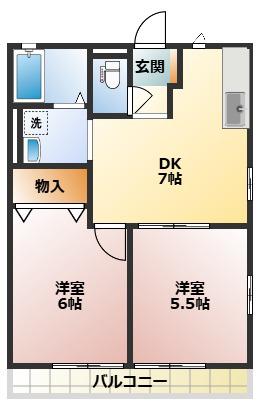 JR相模線 社家駅 徒歩17分 2階建 築23年(2DK/2階)の間取り写真