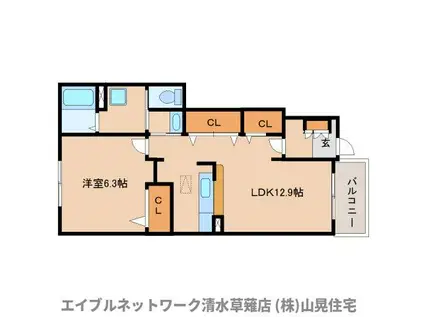 ソレイユTB(1LDK/1階)の間取り写真