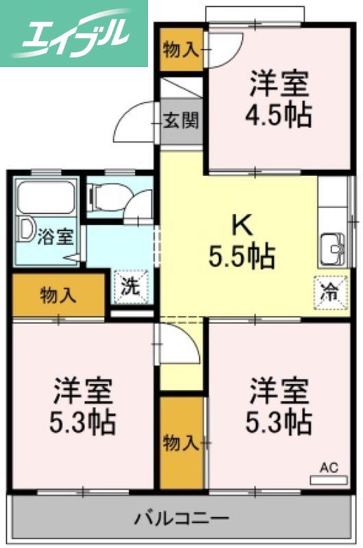 福富パレスB棟(3K/2階)の間取り写真