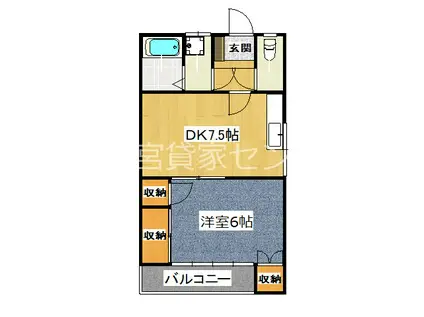 サンオクタービル(1DK/2階)の間取り写真