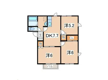 ミレニアムパークA(3DK/2階)の間取り写真