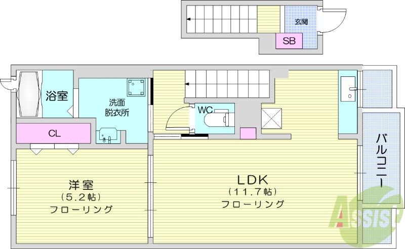 FIORE D(1LDK/2階)の間取り写真