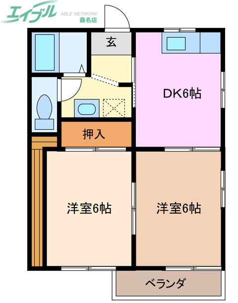 ドミール水谷(2DK/2階)の間取り写真