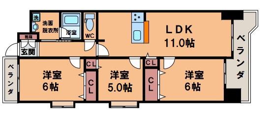 ルシール田辺(3LDK/4階)の間取り写真