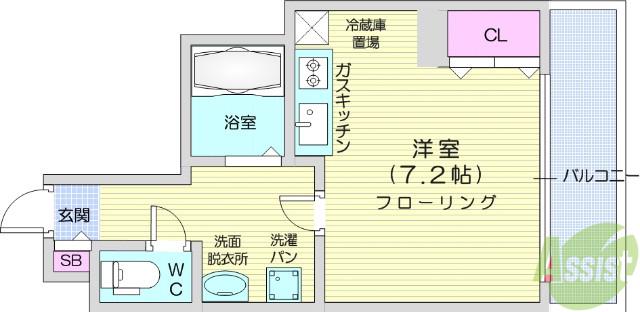 ラポール勾当台(ワンルーム/7階)の間取り写真