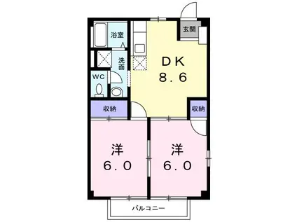 メゾンハナブサII(2DK/2階)の間取り写真