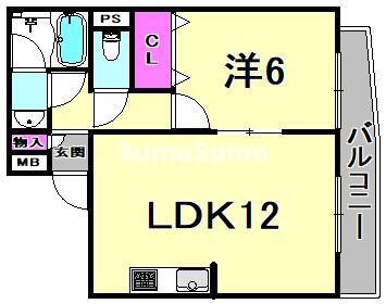 ミスターK北武庫之荘(1LDK/1階)の間取り写真