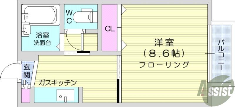 KALMIAPALACEA(1K/1階)の間取り写真