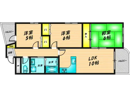 リアライズ荒本(3LDK/9階)の間取り写真