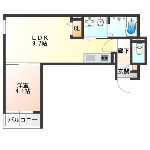 AIA難波南(1LDK/1階)の間取り写真