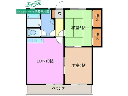 アーバンヒルズB棟(2LDK/2階)の間取り写真