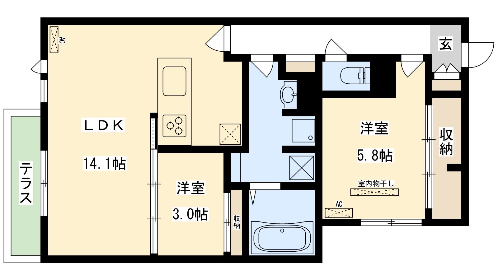 CLASHIST新森(2LDK/1階)の間取り写真