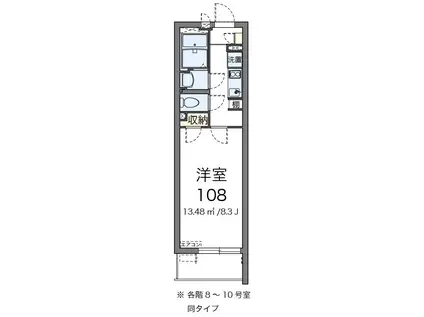 JR宇都宮線 久喜駅 徒歩3分 3階建 築6年(1K/3階)の間取り写真