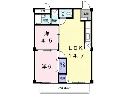 シティハイツ渡辺(2LDK/2階)の間取り写真