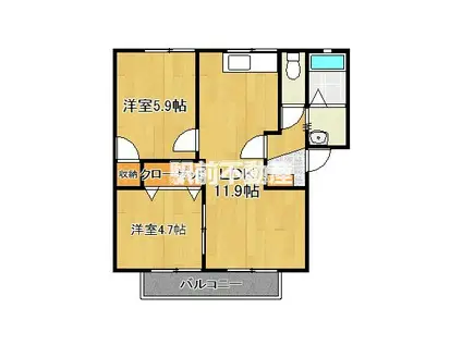 ウィズF B(2LDK/2階)の間取り写真