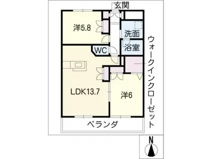 メゾン上名古屋(2LDK/4階)の間取り写真