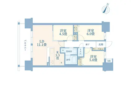 レーベンリヴァーレ大宮セレンフォート(3LDK/13階)の間取り写真
