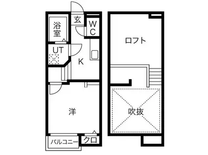 CREO八田壱番館(1K/2階)の間取り写真