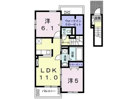 ラ・カーサ フェリーチェ V(2LDK/2階)の間取り写真