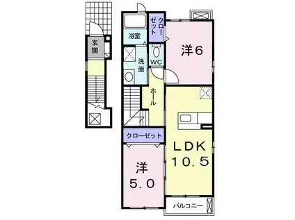 CIELO SERENO(2LDK/2階)の間取り写真