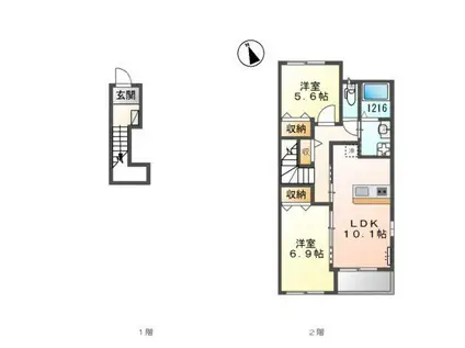 ウエスト HOUSEIII(2LDK/2階)の間取り写真