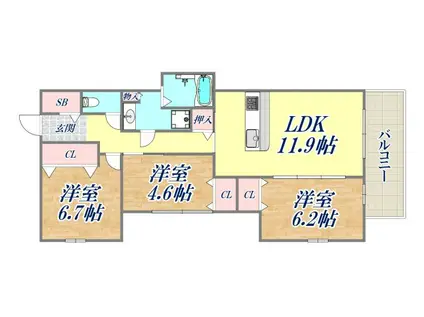 アコルデ西宮北口(3LDK/2階)の間取り写真