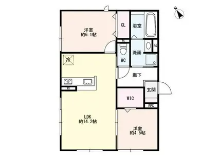 スピネル南草津(2LDK/1階)の間取り写真