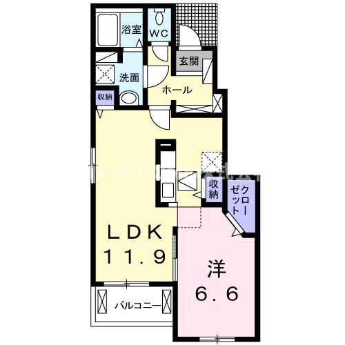エスペラント・ボヌール B(1LDK/1階)の間取り写真