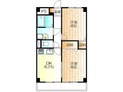 プラリヴィエール綱島(2DK/4階)の間取り写真