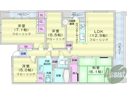ドゥーエ仙台イースト(4LDK/2階)の間取り写真