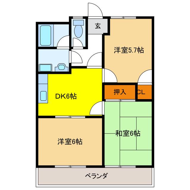 ハイツ園城(3DK/4階)の間取り写真