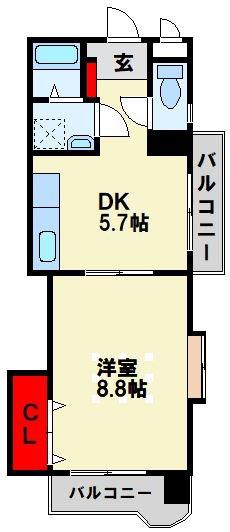 アーバンハイツ南台(1DK/6階)の間取り写真