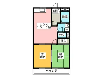 アメニティメゾン B(2LDK/2階)の間取り写真