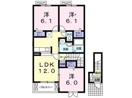 カーサ・デルソーレII(3LDK/2階)の間取り写真