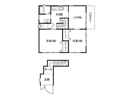 篠原東2丁目9-11 A棟(2DK/2階)の間取り写真
