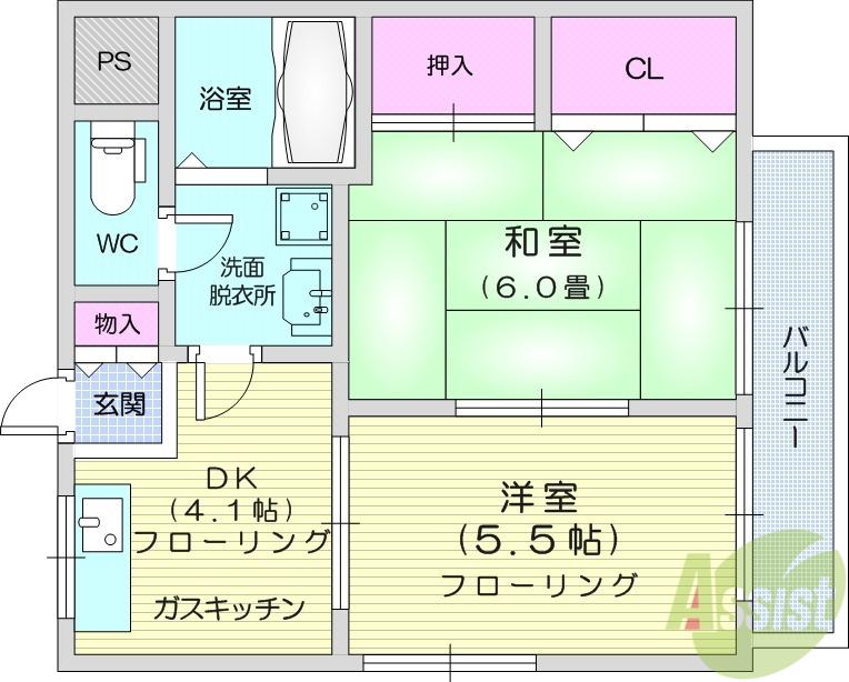 タスミア・ハイツ(2K/1階)の間取り写真