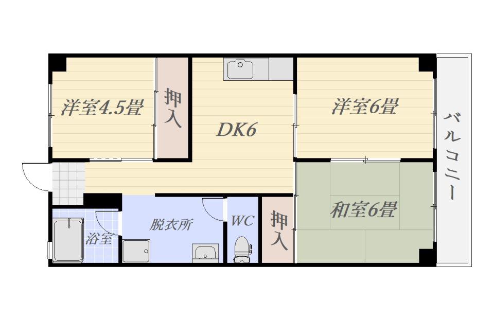 飯牟禮ビル(3DK/2階)の間取り写真
