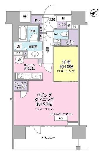 ザ・パークハウス愛宕虎ノ門(1LDK/14階)の間取り写真