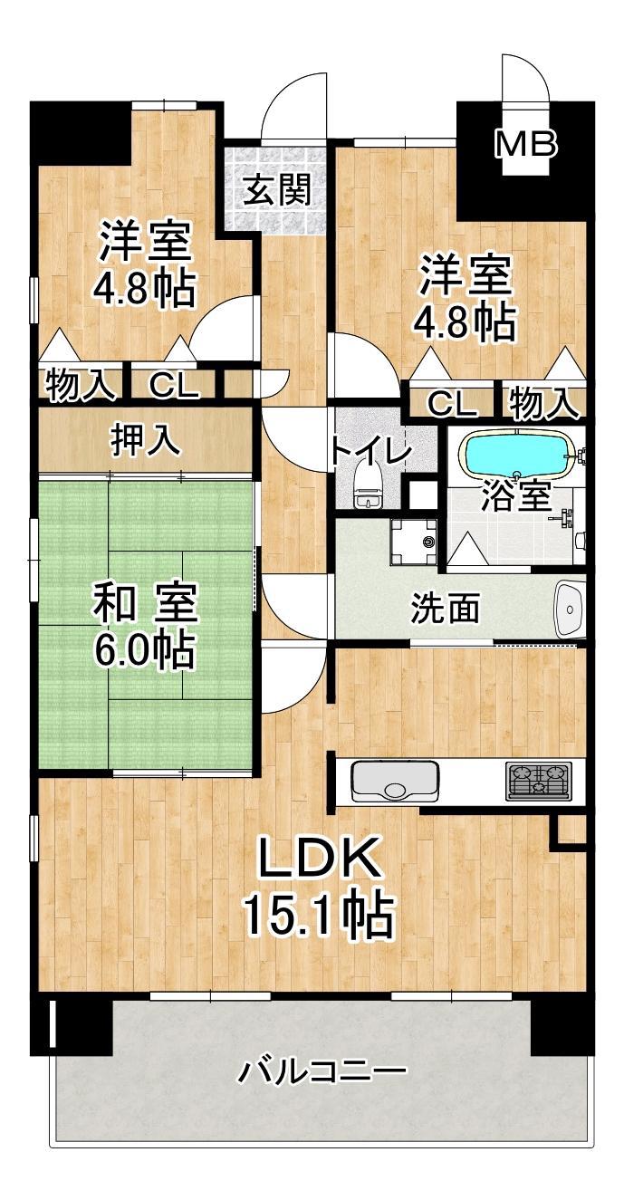 ウエストコート8番街2番館(3LDK/5階)の間取り写真