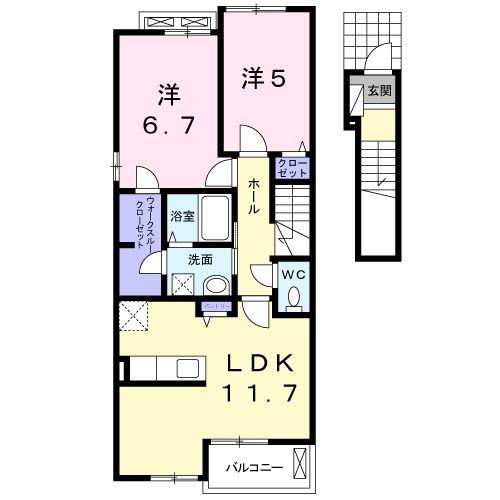 グランブリッサB(2LDK/2階)の間取り写真