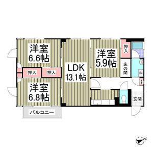 ツルオカハイツ(3LDK/3階)の間取り写真