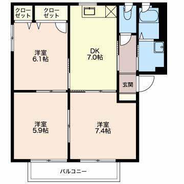 ラフィネ B棟(3DK/2階)の間取り写真